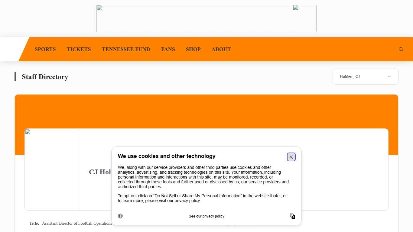 CJ Holden - Assistant Director of Football Operations - Staff Directory - University of Tennessee Athletics