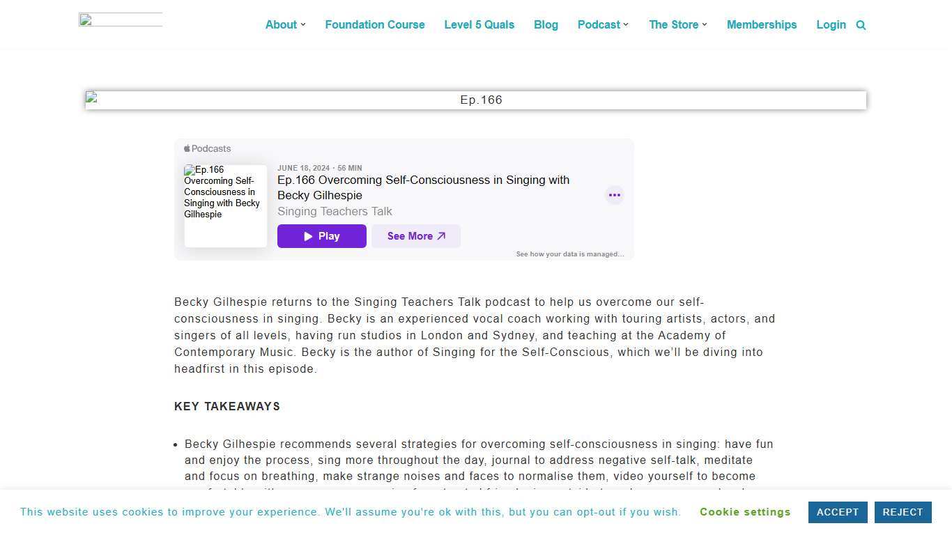 Ep.166 Overcoming Self-Consciousness in Singing with Becky Gilhespie