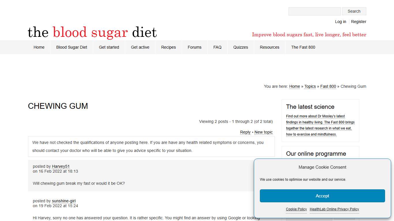 Chewing Gum - The Blood Sugar Diet by Michael Mosley