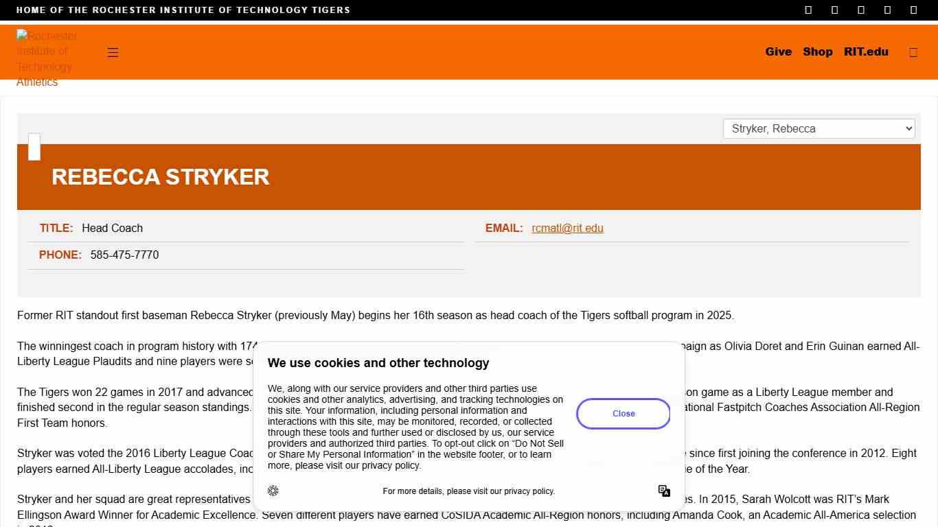 Rebecca Stryker - Head Coach - Staff Directory - Rochester Institute of Technology Athletics